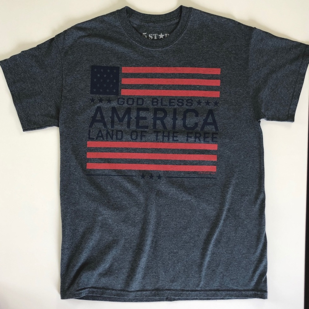 5 Star Gray Blue God Bless America Free T-Shirt